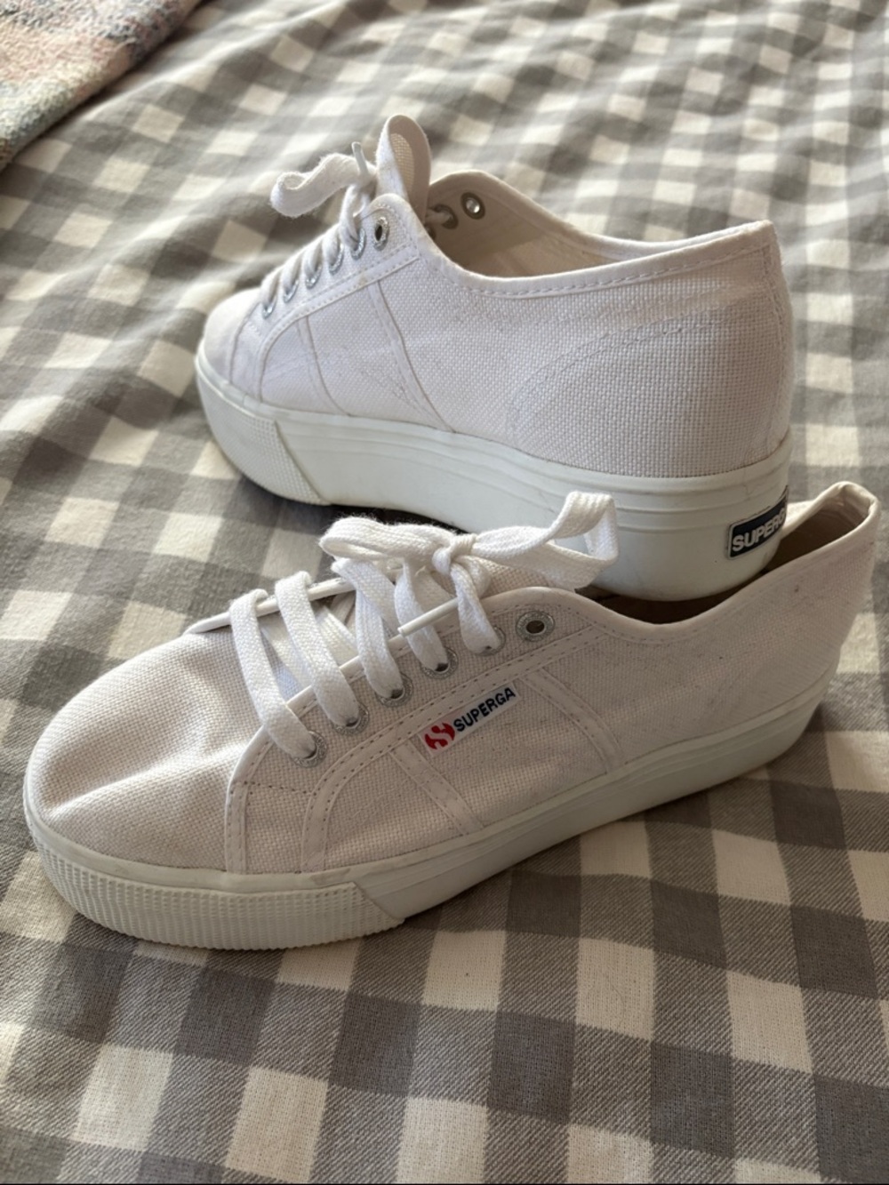 Superga White Canvas Low-Top Platform Sneakers